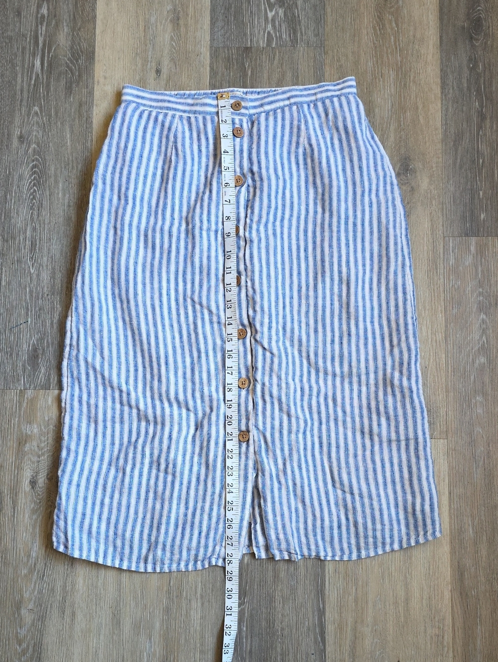Faherty Striped Button-Front Blue and White Linen Midi Skirt - Picture 8 of 16